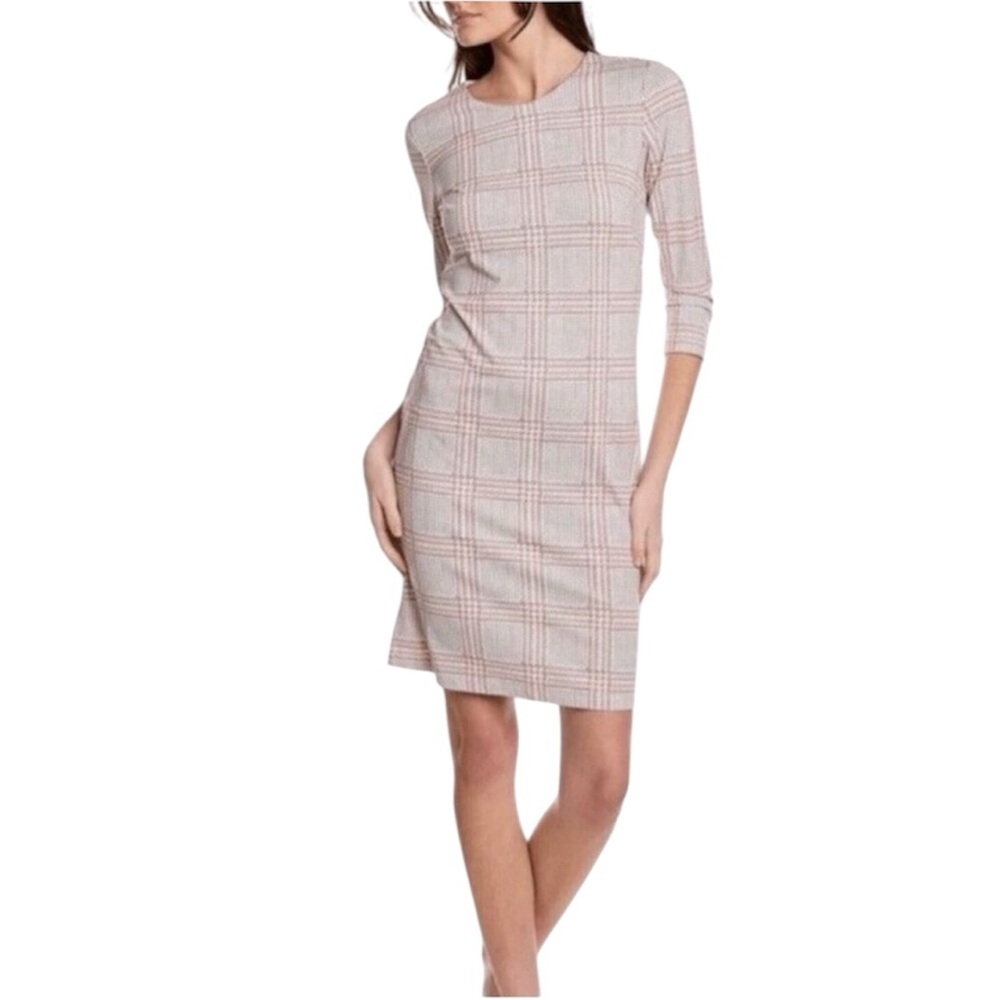 J. McLaughlin Catalina Cloth Sophia Sheath Dress in Houndstooth Plaid Sz Medium